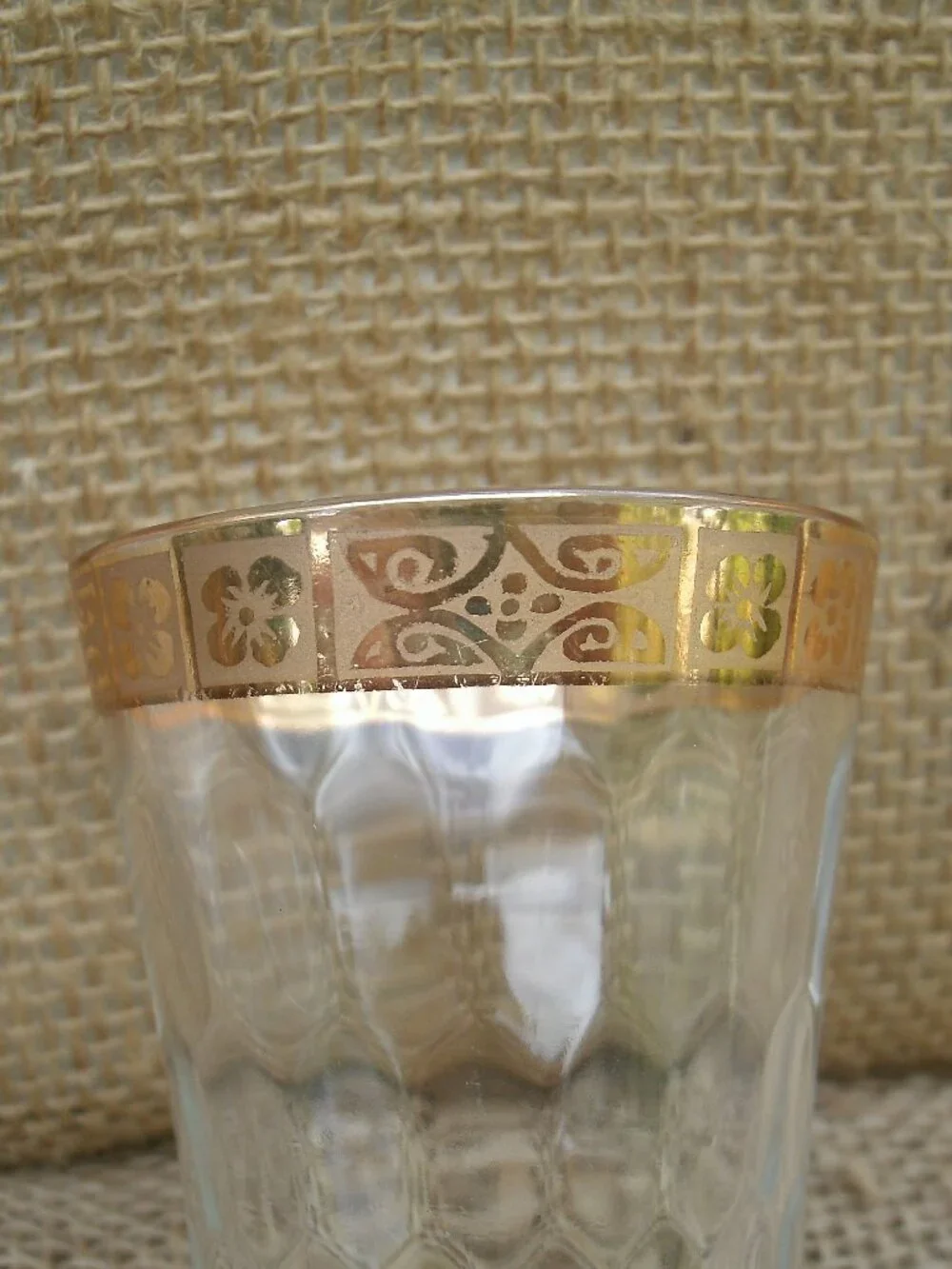 Vintage West Virginia Glass Optic 22K Gold Cordial Glass Set of 6